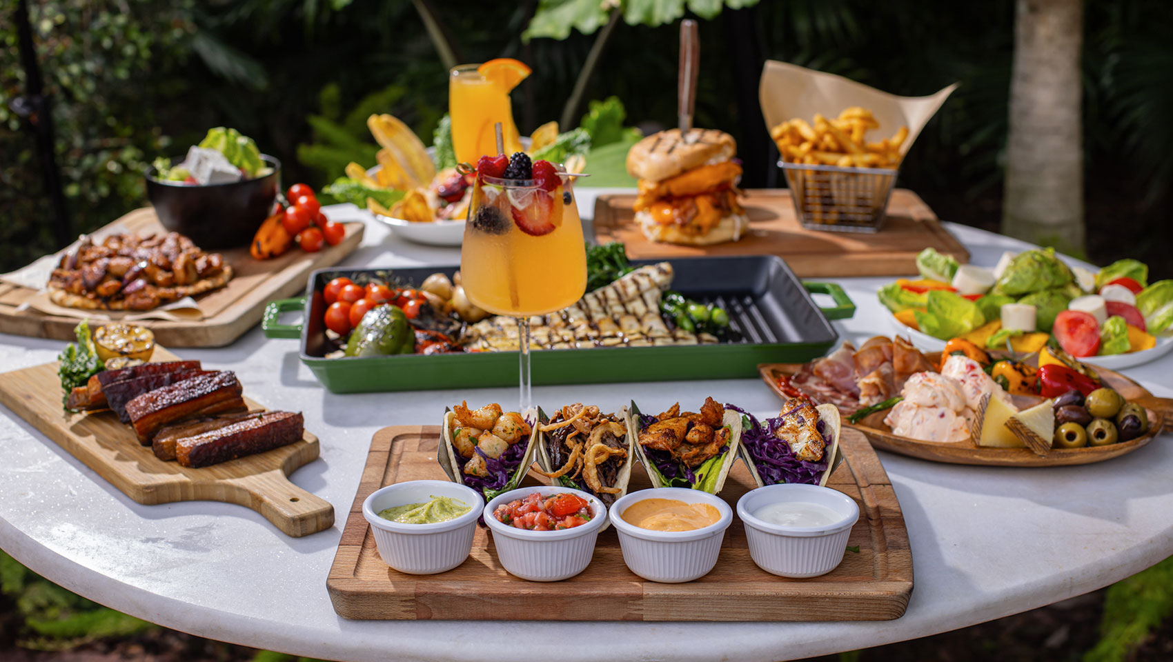 Table spread of food items from El Patio