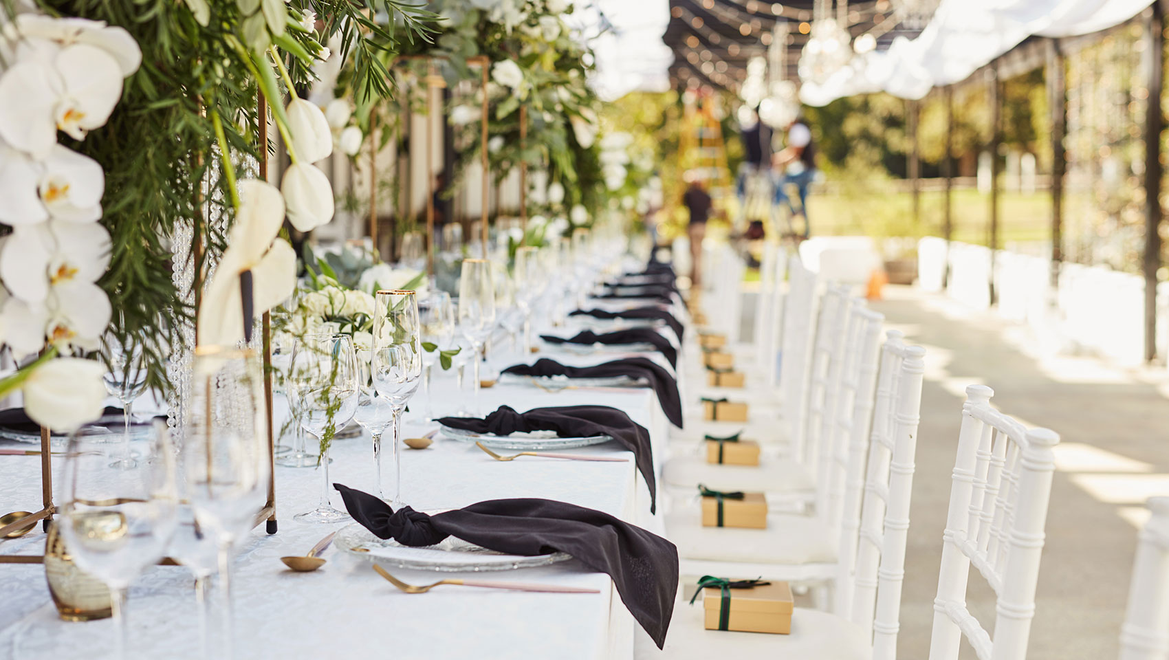 Wedding reception table set up