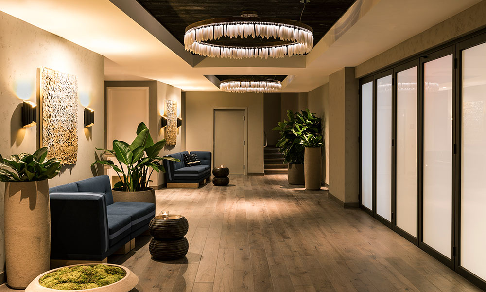 Gallery/Pre-function Space couch, plants and tables