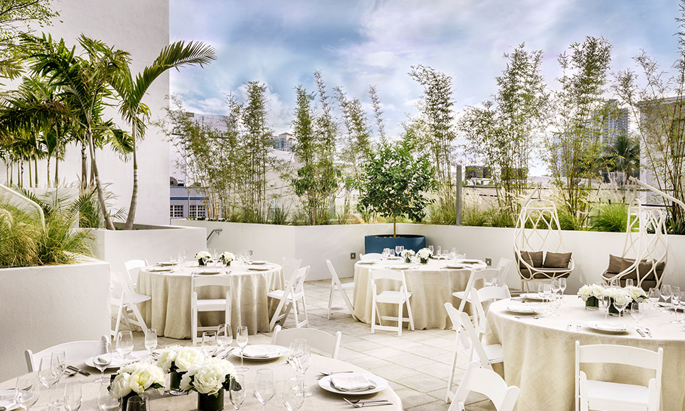 Reception Tables set-up on outdoor deck