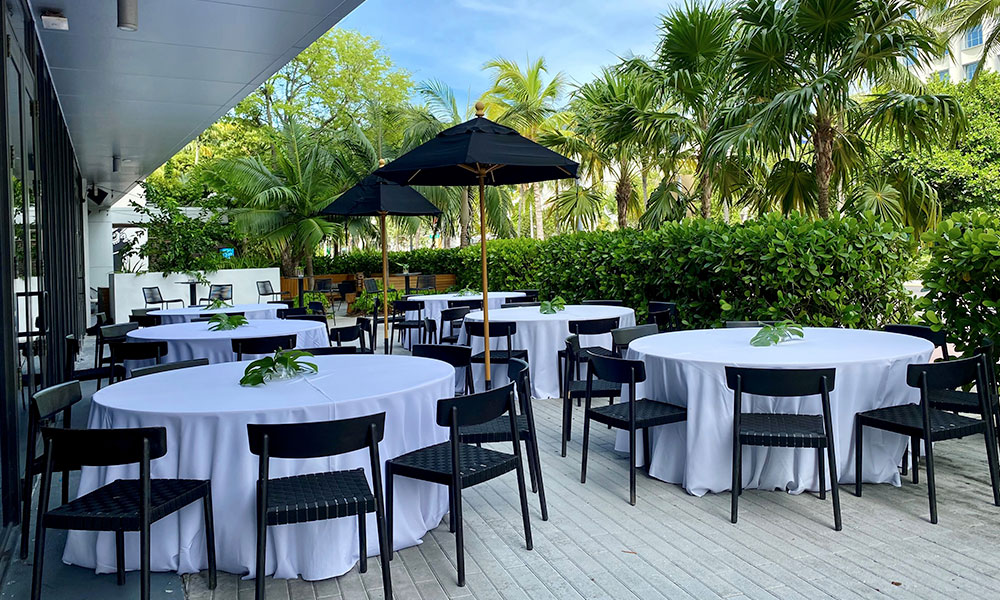 Reception Tables set-up on SoBe Terrace