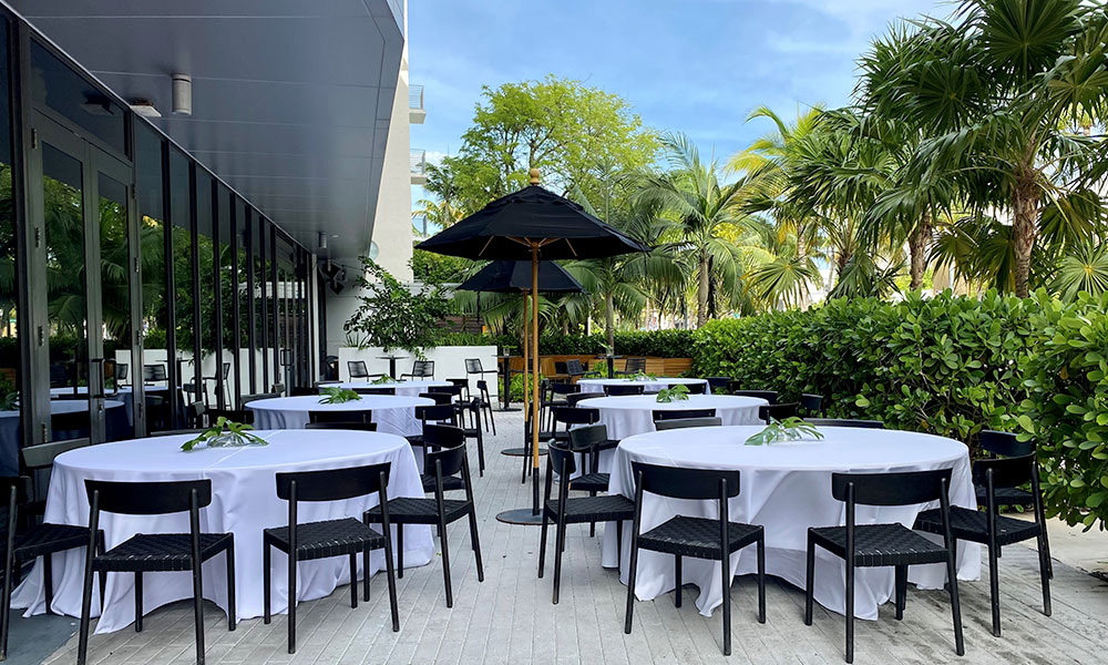 Reception Tables set-up on SoBe Terrace