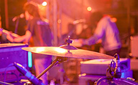 Close-up of hi-hat on a drum kit